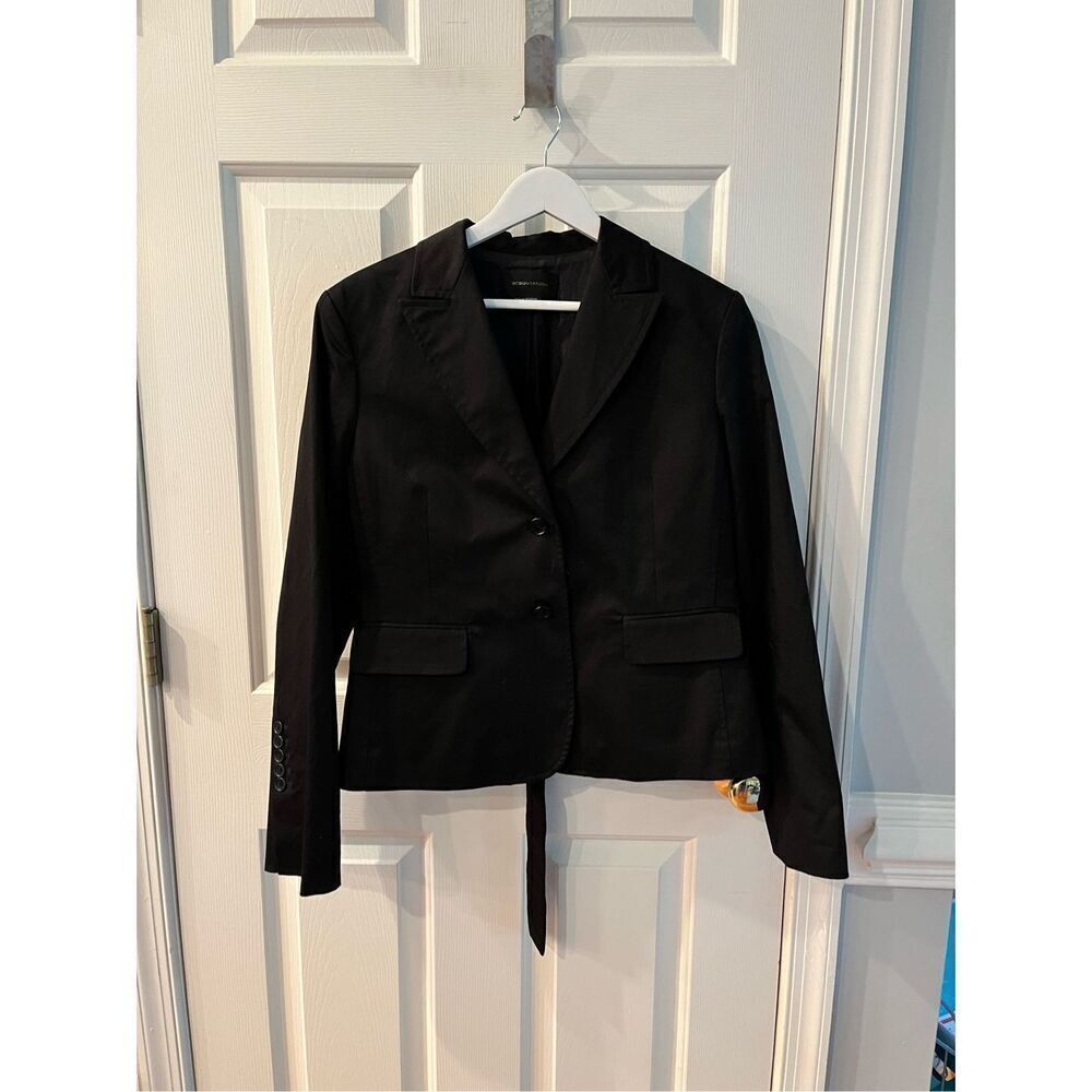 BCBGMAXAZRIA Black Belted Classic Suit Jacket Blazer sz L EUC